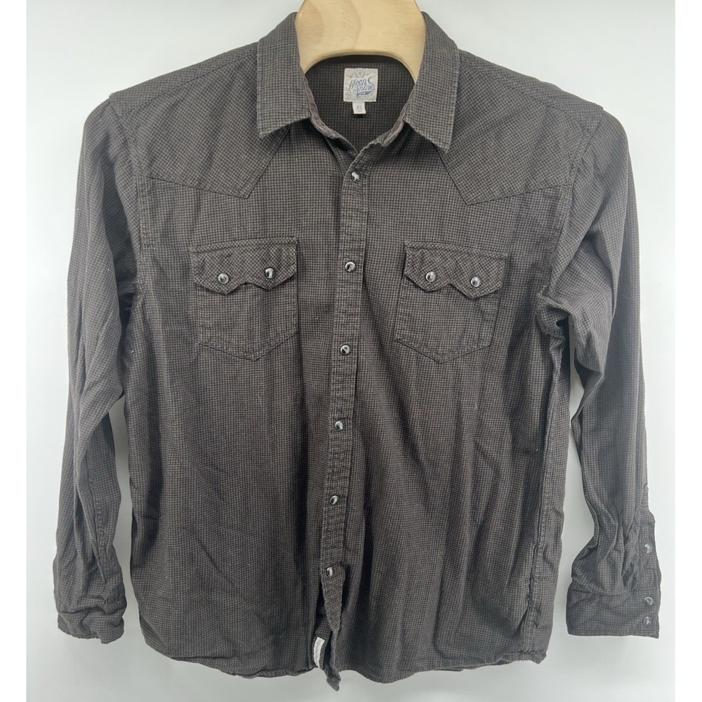 Moonshine Spirit Pearl Snap Shirt Mens XL Brown Black Houndstooth Long Sleeved
